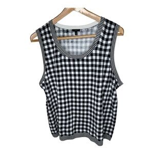 Talbots Sleeveless Sweater Top Size 3X Black White Gingham Check